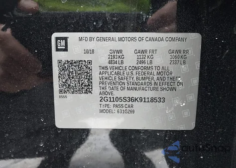 2019 Chevrolet Impala Premier from USA, damaged, VIN 2G1105S36K9118533